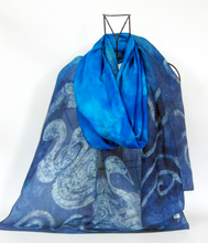 Load image into Gallery viewer, Large Silk Shawl Turquoise Blue Swans
