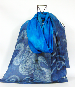 Large Silk Shawl Turquoise Blue Swans