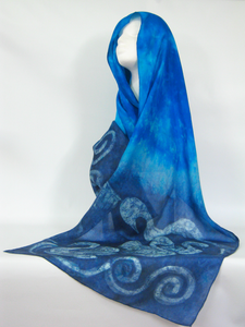 Large Silk Shawl Turquoise Blue Swans